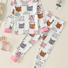 Girls 2pcs Lounge Wear Homewear Long Sleeve Top & Matching Pants Set