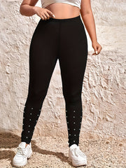Plus Size Faux Pearl High Rise Stretch Leggings