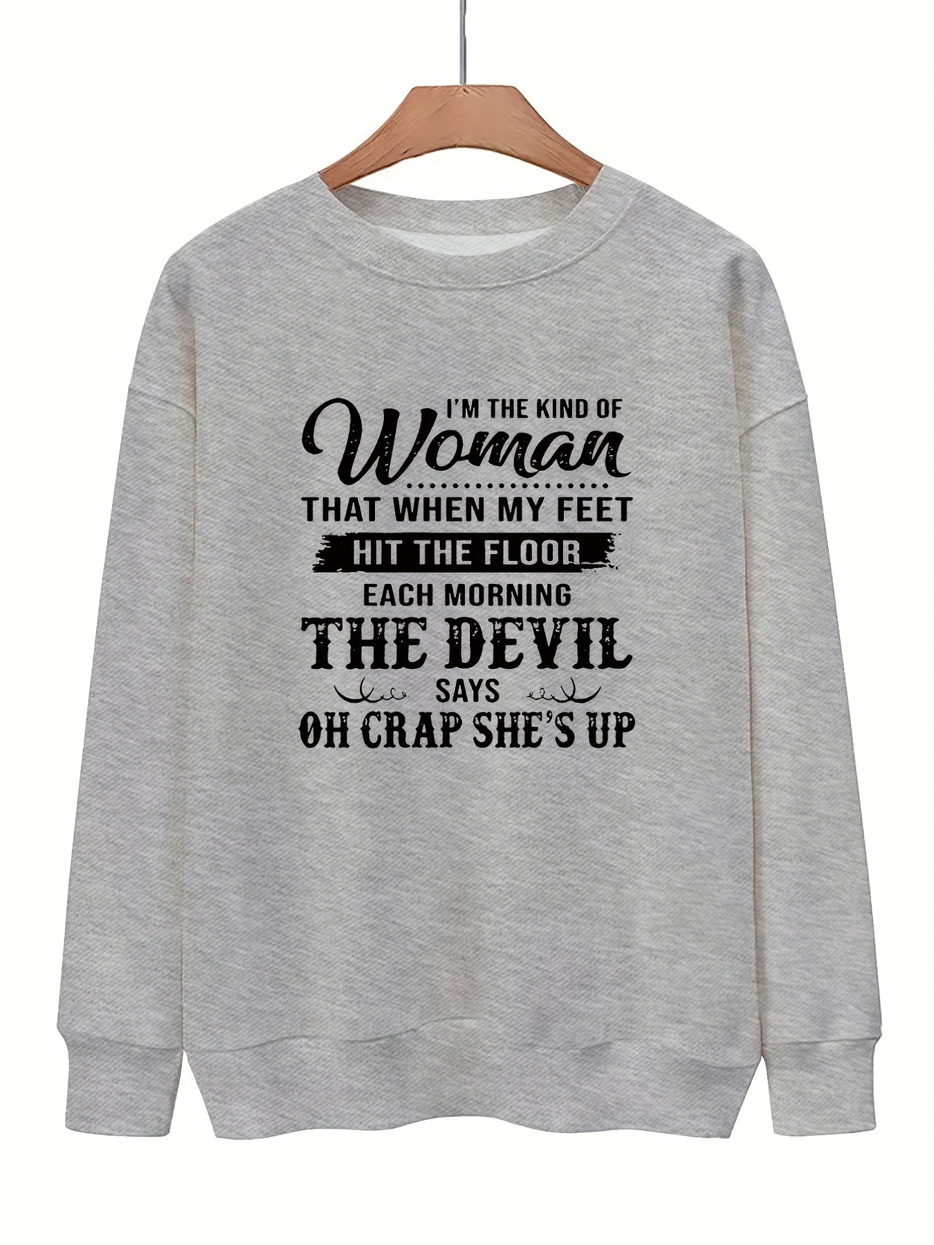 Letter Print Crew Neck Sweatshirt for Women