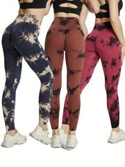 3pcs Tie Dye Slim Fit Gym Leggings High Waist Yoga Workout