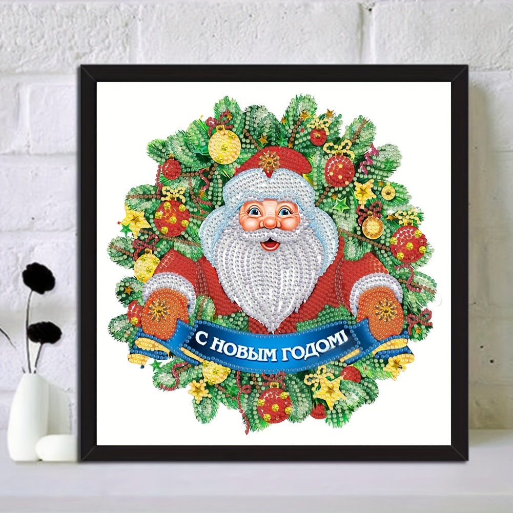 Christmas Wreath Santa Claus Special Shape Diamond Painting Kit