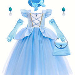 Girls Princess Costume Puff Sleeve Fancy Party Dress Up Set