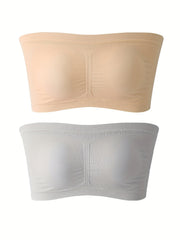 2 Pack Plus Size Tube Bra Set Women's Plus Bandeau Bra Removable Pads