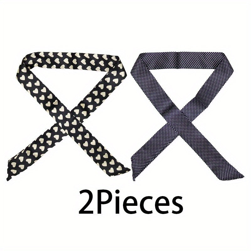 Dotted Print Twilly Scarf Ribbon Neckerchief Set