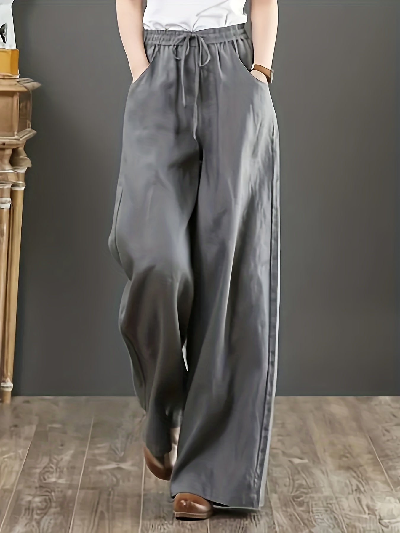 Minimalist Drawstring Wide Leg Pants Women's Clothing