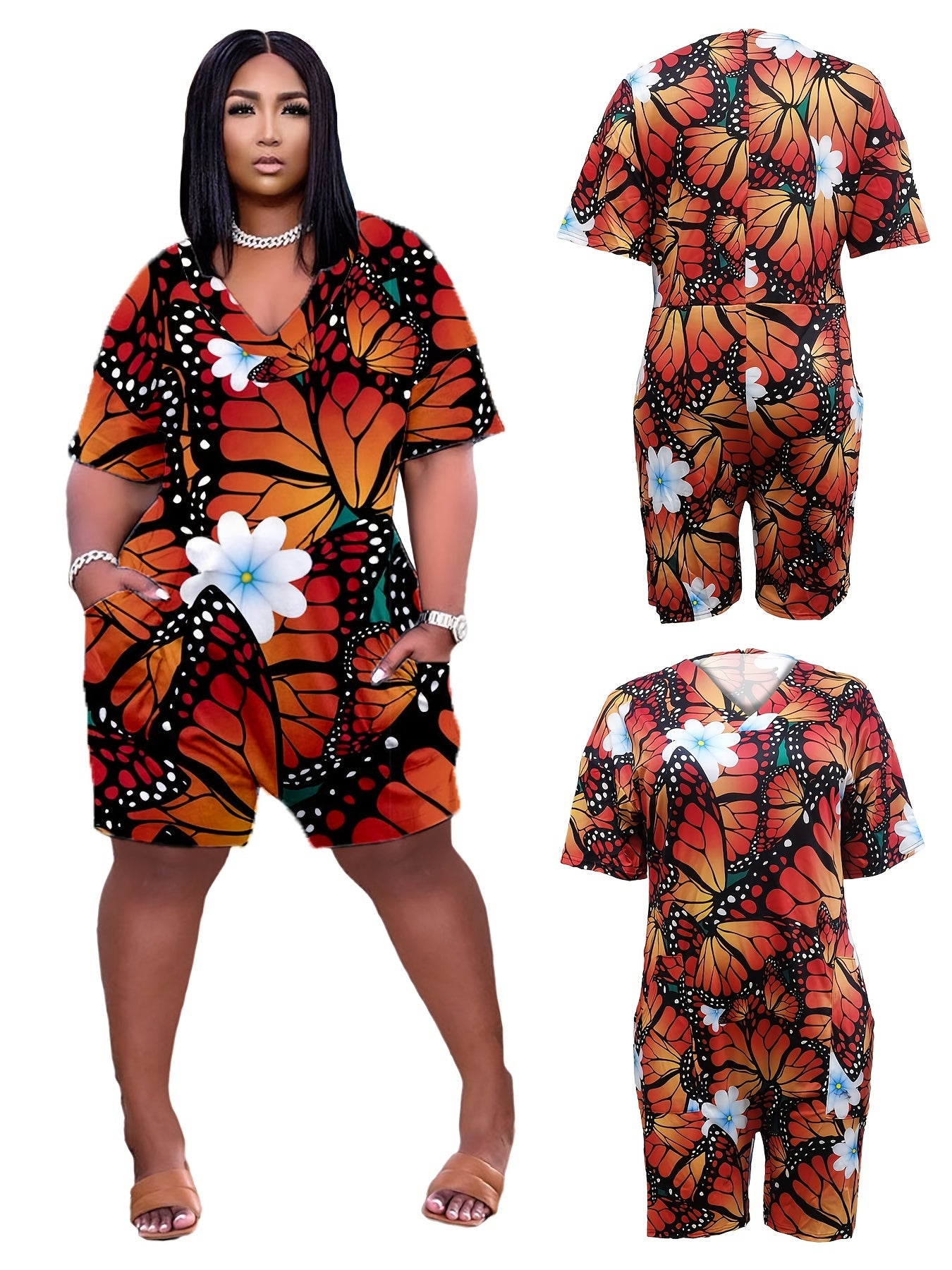 Casual Romper Women's Short Sleeve V Neck Romper