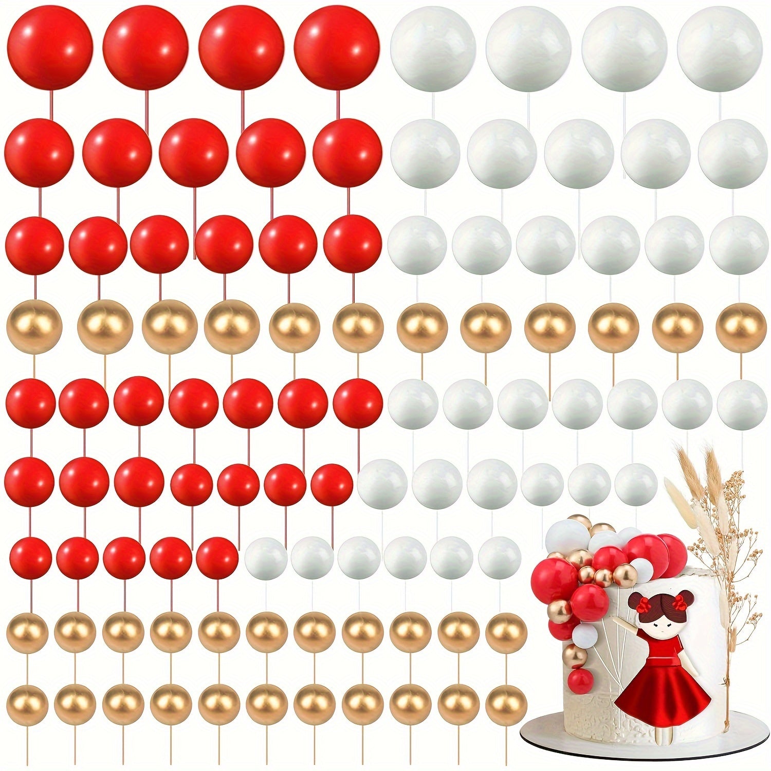 108pcs Cupcake Topper DIY Cake Insert Topper Foam Cake Ball Baking Decoration