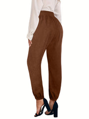 Corduroy Jogger Pants for Women Elastic Waist Casual Solid Comfy