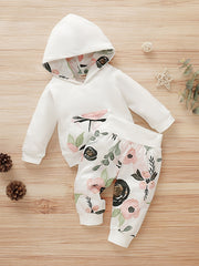 2pcs Baby Girls Hoodie Sweatshirt & Floral Pants Set Kids Clothes