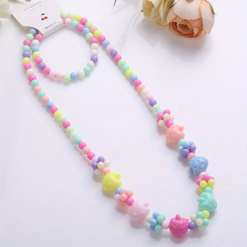 Cartoon Candy Beaded Necklace & Bracelet Set for Girls