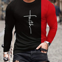 Men's Block Long Sleeve T shirt Casual Comfy Tees For Autumn
