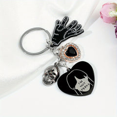 Kids Cartoon Skull Hand Claw & Rhinestone Heart Keychain