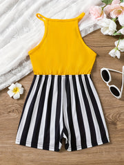 Girls Daisy & Butterfly Striped Halter Rompers for Beach Vacation