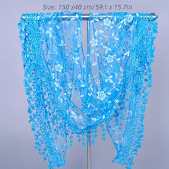 Lace Tassel Floral Scarf Embroidery Triangle Shawl Head Wrap