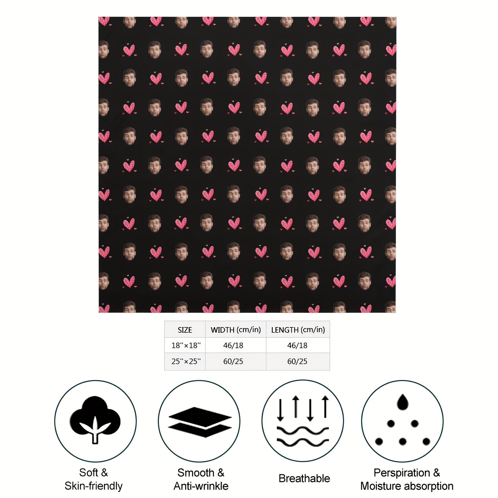 Custom Knitted Scarf with Pink Hearts & Cartoon Faces