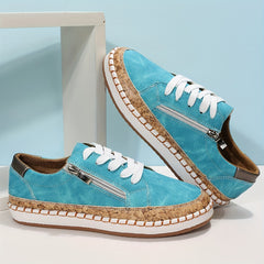 Women's Side Zipper Sneakers Casual Lace Up Outdoor Shoes