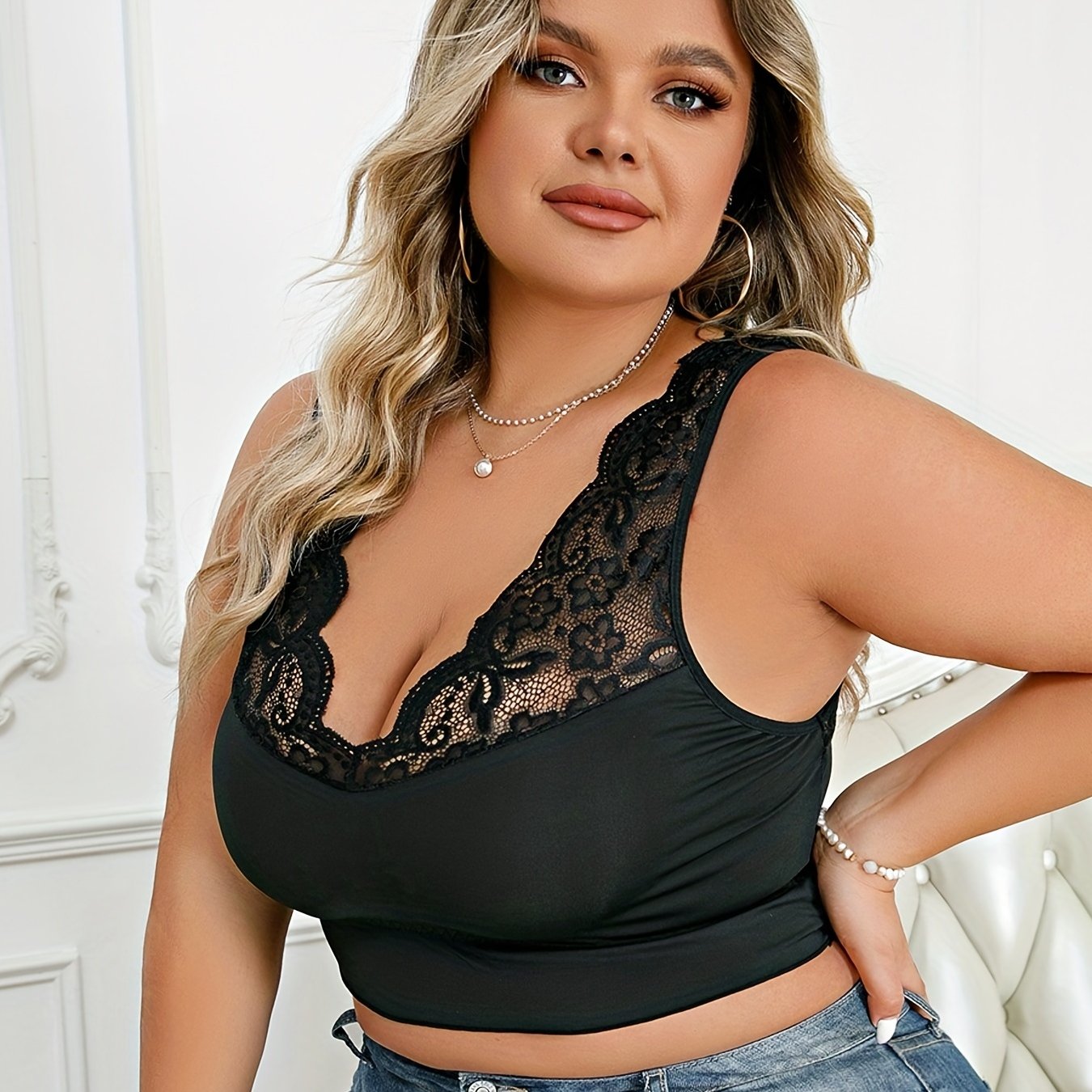 Sexy Bra Contrast Lace Wide Straps Bralette