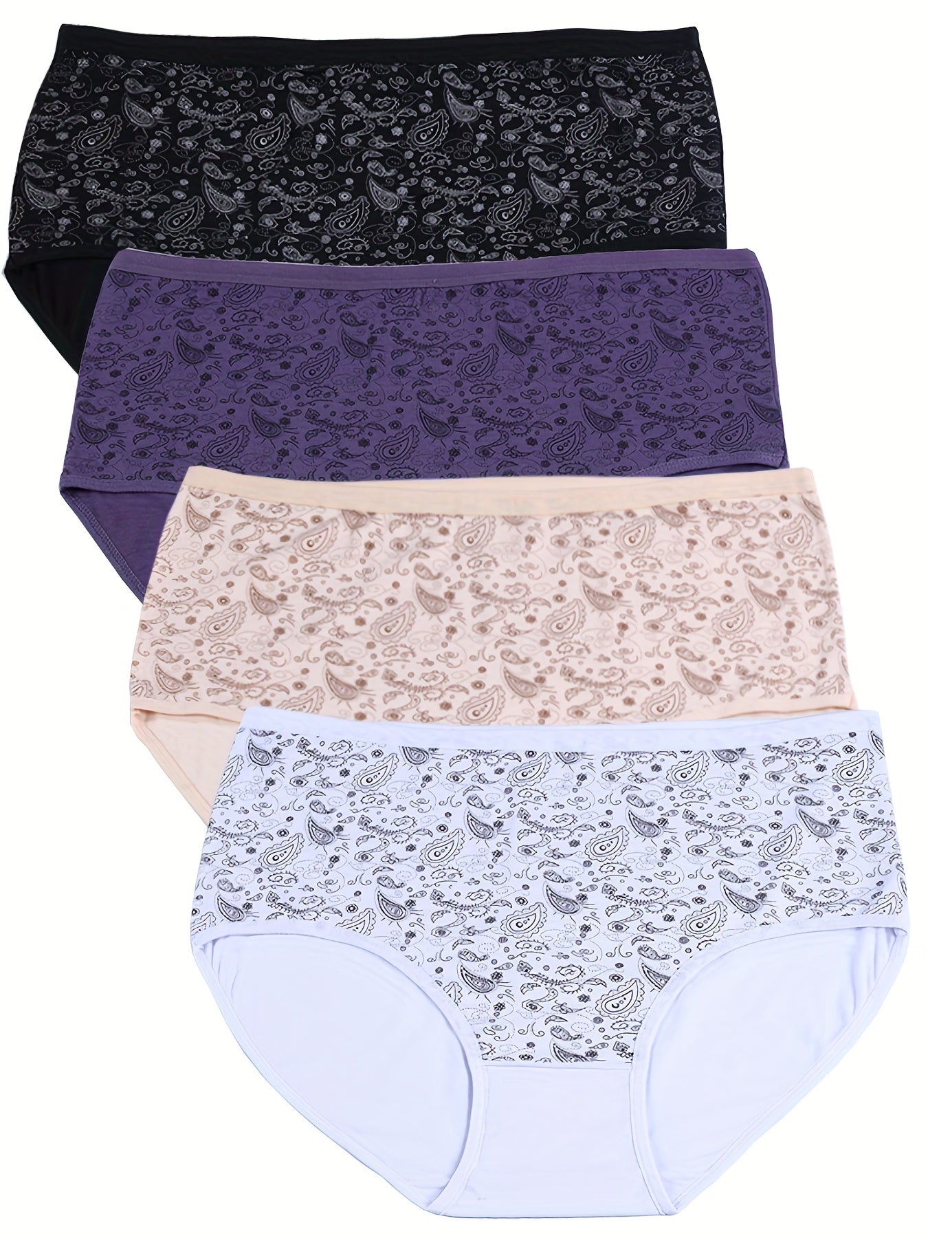 4 Pack Women's Plus Paisley Print Medium Stretch Underwear Set