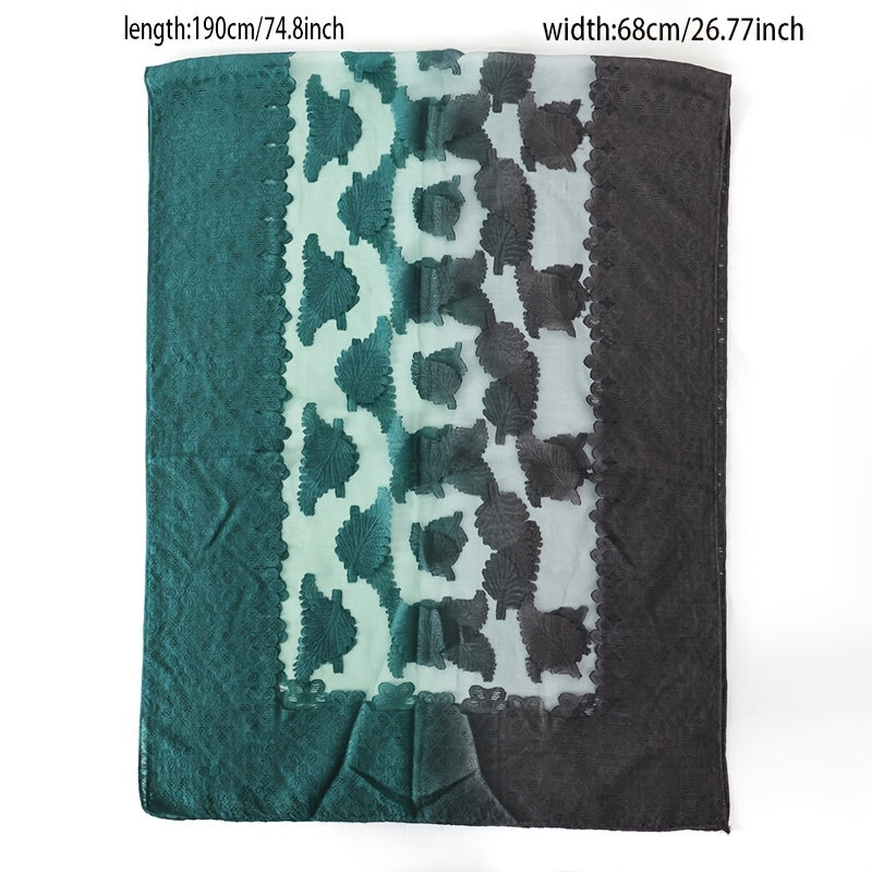 Gradient Scarf Leaf Pattern Versatile Shawl Beach Towel