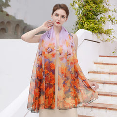 Tropical Floral Printed Silk Scarf Wrap Head Wrap Gift for Mother