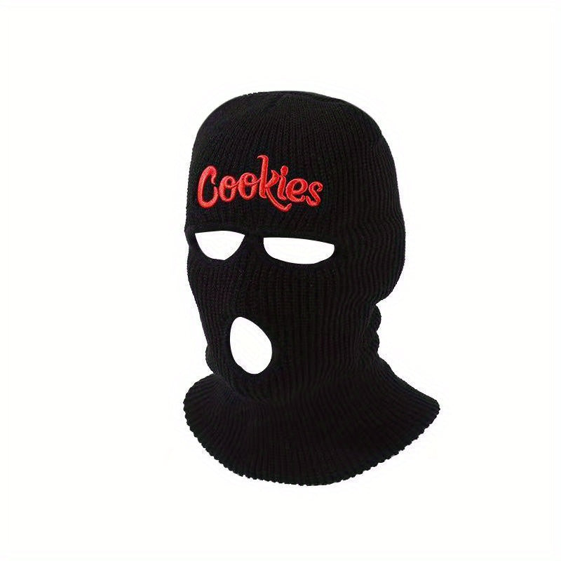 Unisex Thermal 3 Hole Balaclava Hat Cookies Embroidered Full Face Covering