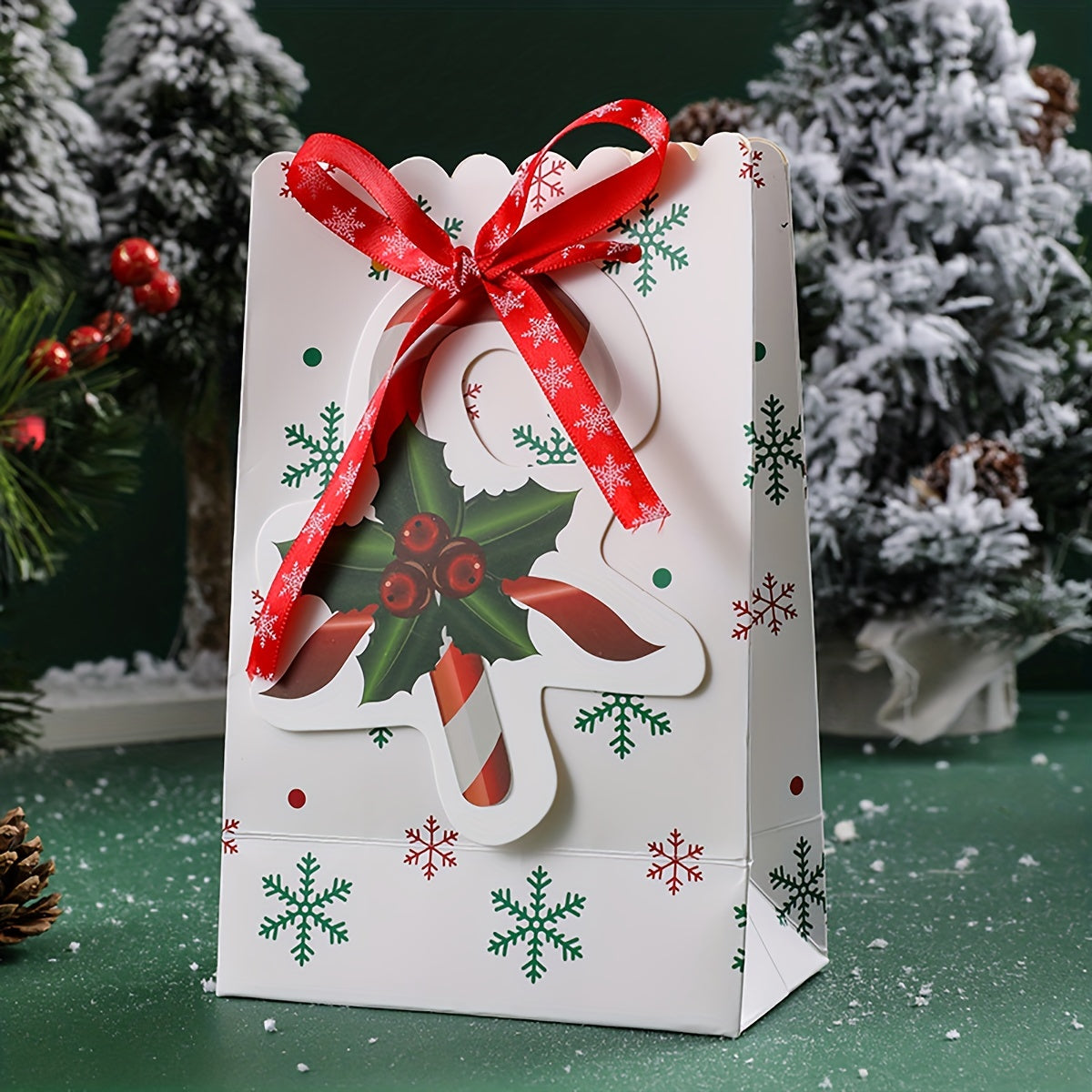 5pcs Christmas Gift Bags Creative Bow Snowflake Hand Candy Gift Bags