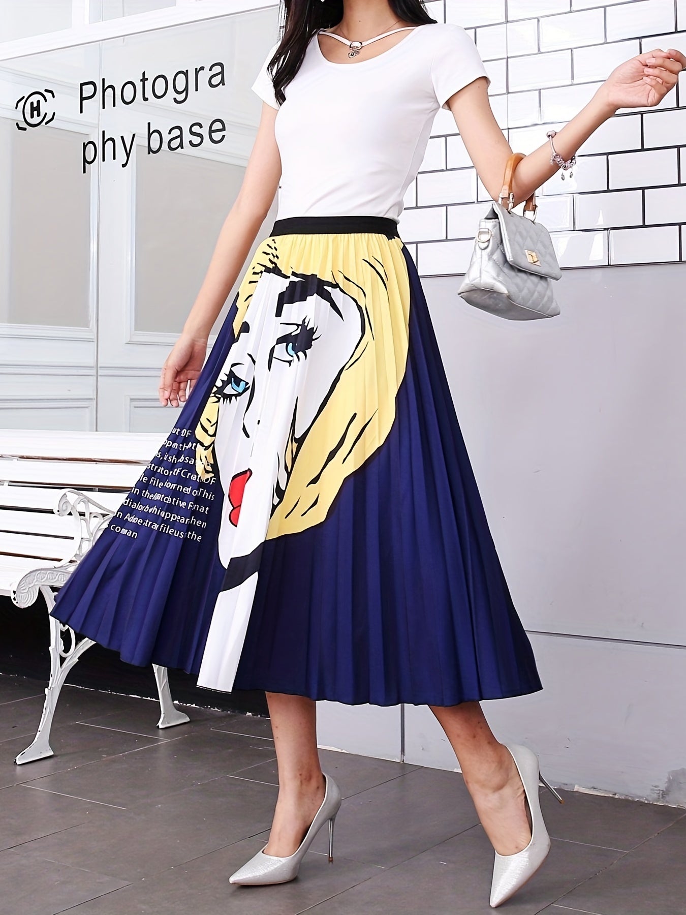 Cartoon Print Elastic Waisted Plus Size A-line Skirt