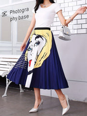 Cartoon Print Elastic Waisted Plus Size A-line Skirt