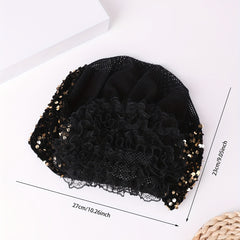 Golden Sequin Beanie Lace Flower Turban Cap Mesh Head Scarf Hijab Chemo Hats