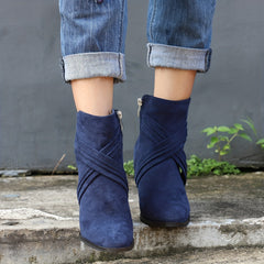 Women's Chunky Heeled Ankle Boots Pointed Toe Side Zipper Solid Boots