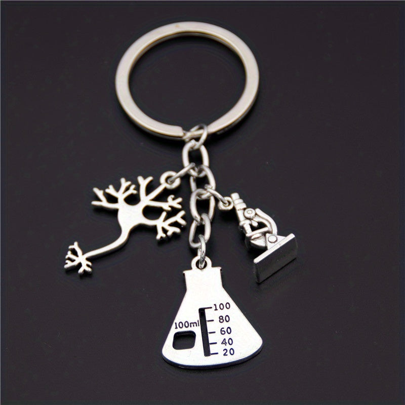 Microscope Keychain Biology Science Chemistry Metal Key Ring Purse Bag