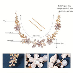 Rhinestone Flower Faux Pearl Head Piece Bobby Pin Hair Hoop Bridal Wedding