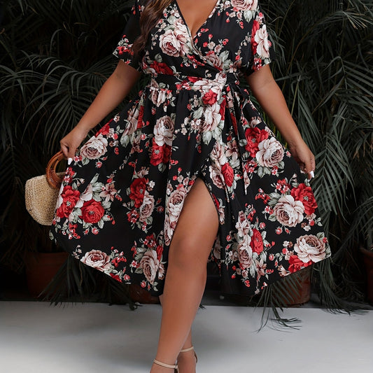 Floral Print Short Sleeve Wrap Dress