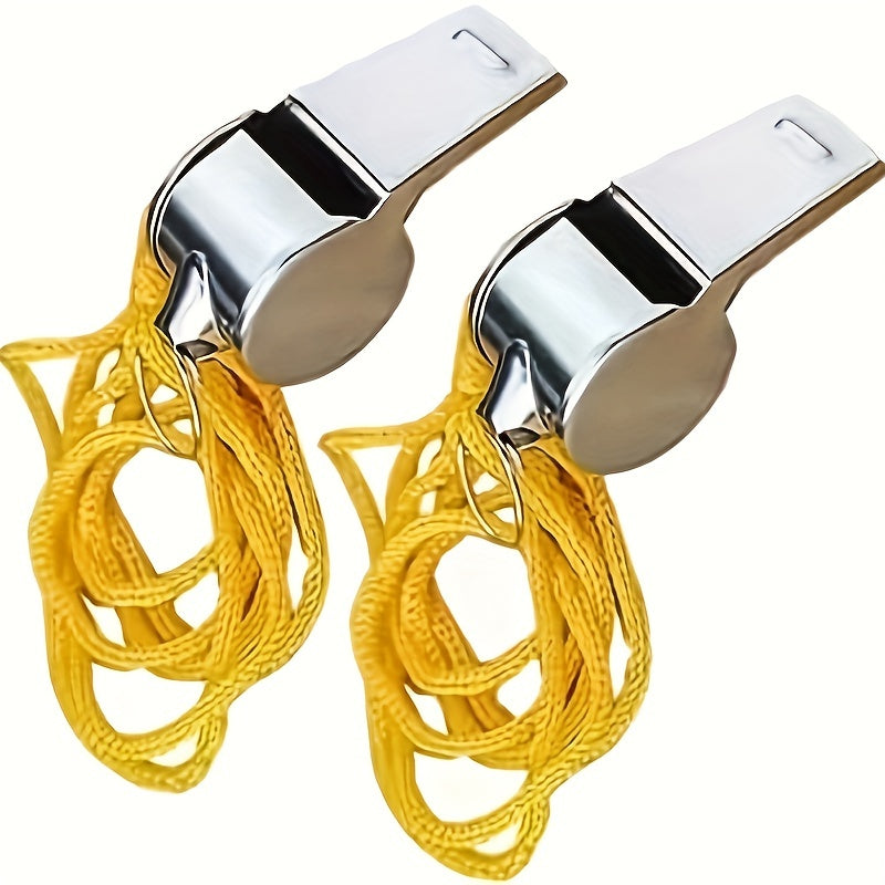 2pcs Metal Emergency Whistle With Lanyard - Coach Referee Whistle for Camping