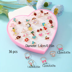 36pcs Girls Colorful Alloy Rings Set Kids Holiday Party Accessories