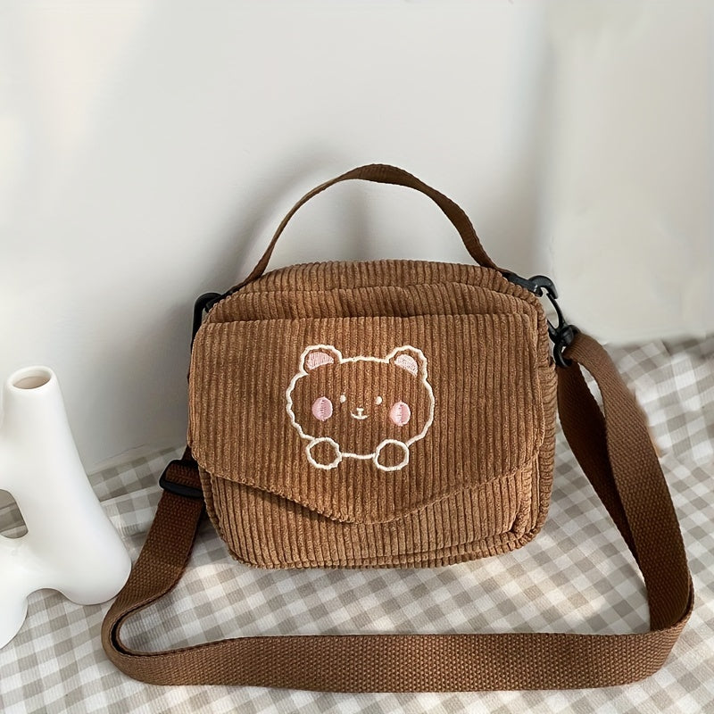 Embroidered Bear Crossbody Bag Shoulder + Purse