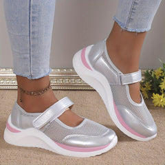 Women's Wedge Mesh Casual Shoes Solid Hook And Loop Shoes