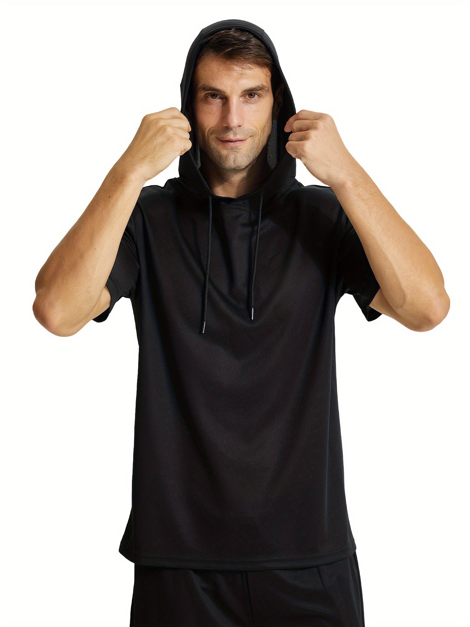 Men's Hooded Sports Short Sleeve T Shirt for Fitness Activities