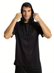Men's Hooded Sports Short Sleeve T Shirt for Fitness Activities