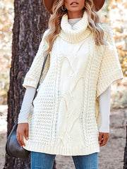 Casual Sweater Women's Plus Solid Cable Batwing Sleeve High Neck