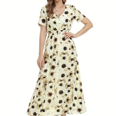 Floral Print V-Neck Maxi Dress