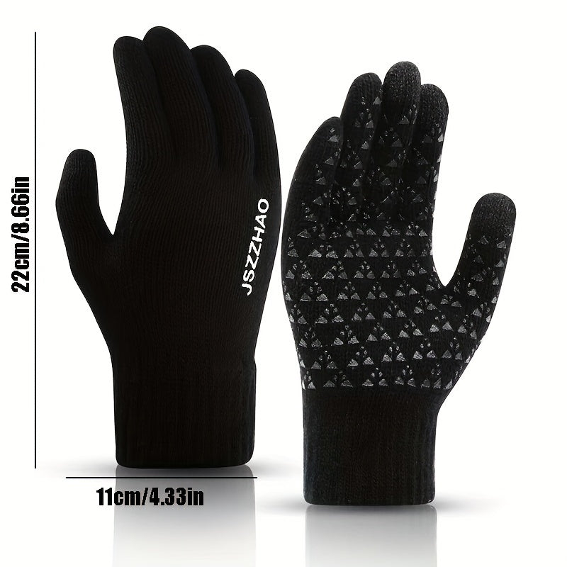 2 Pairs Knitted Gloves Plus Velvet Thickened Touch Screen Winter Outdoor