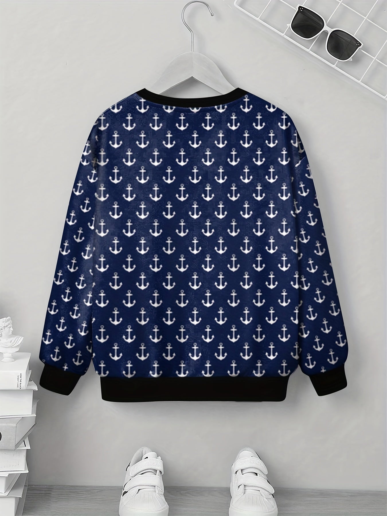 Teens 3D Anchors Print Sweatshirt Kids Casual Pullover