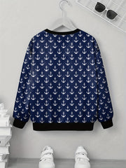 Teens 3D Anchors Print Sweatshirt Kids Casual Pullover