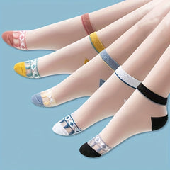 5 Pairs Floral Print Mesh Socks Lightweight Women's Stockings