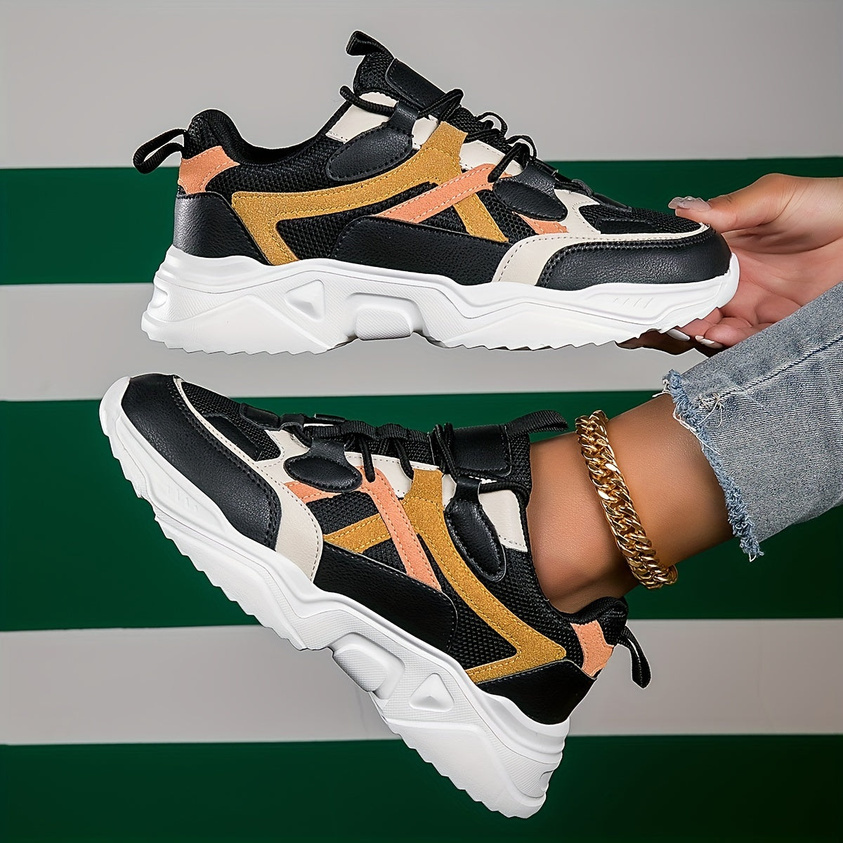 Women's Mesh Chunky Sneakers Lace Up Platform Shoes
