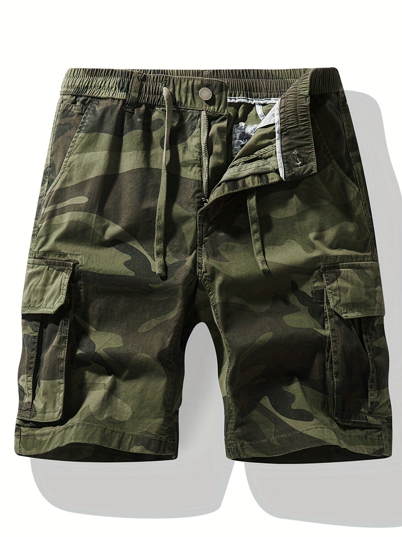 Men's Camo Cargo Shorts Drawstring Elastic Waist for Summer