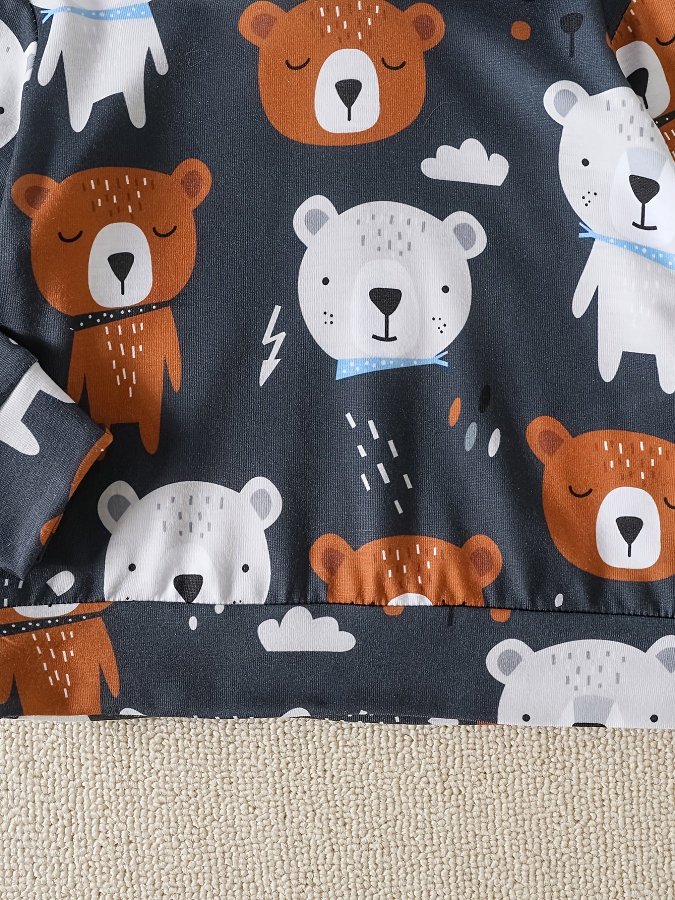 Baby Boys Cotton Bear Print Hoodies & Sweatpants Set