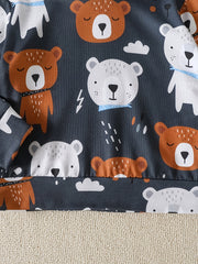 Baby Boys Cotton Bear Print Hoodies & Sweatpants Set