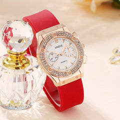 Bilateral Rhinestone Silicone Strap Watch